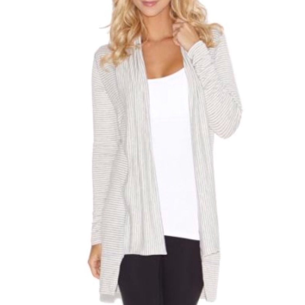 Beyond YOGA Enclose Me Striped Open Front Long
Cardigan Top S Grey White